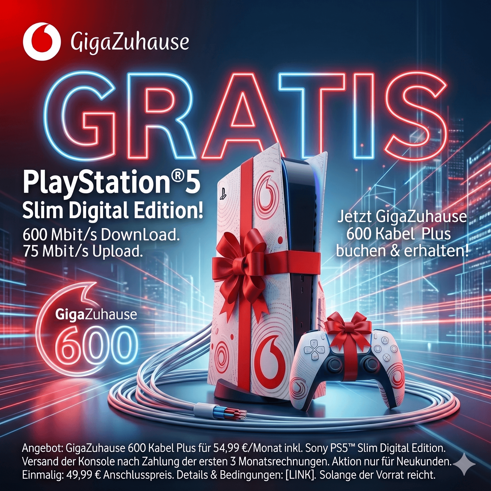 PlayStation 5 Slim Digital Edition GRATIS – Vodafone GigaZuhause 600 Kabel Plus